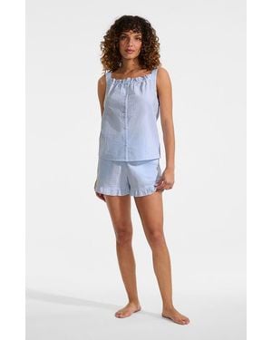 Lands' End Seersucker 2 Piece Pajama Set - Blue