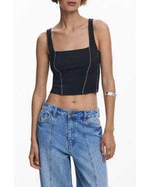 Desigual Exposed Seam Crop Tank - Blue