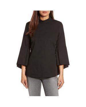Pleione Ruffle Sleeve Poplin Shirt - Black