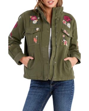 Billy T Camp Happy Floral Embroidered Zip-Up Jacket - Green