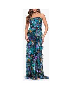 Xscape Evenings Pleated Ruffle Strapless Mermaid Gown - Blue