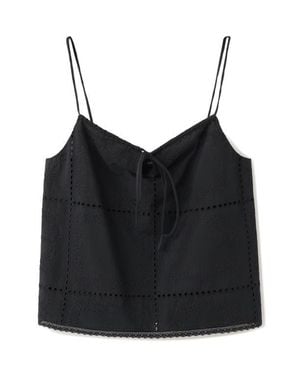 Mango Embroidered Cotton Top - Black
