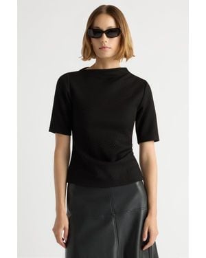 MODERN CITIZEN Pauline Ribbed Asymmetric Neck Top - Black