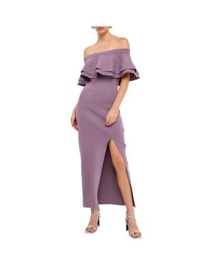 Endless Rose Off The Shoulder Ruffle Maxi Sweater Dress - Purple
