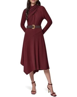 Donna Karan Mock Neck Long Sleeve Asymmetrical Hem Dress - Red