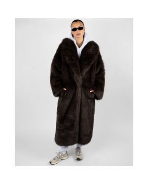 WeWoreWhat Long Faux Fur Jacket - Black