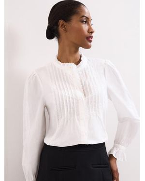 Phase Eight Laurie Pleated Embroidered Cotton Blouse - White