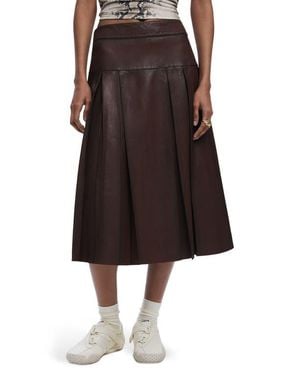 Desigual Pleated Leather Midi Skirt - Brown