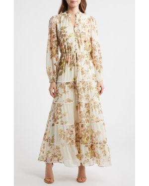Cece Floral Long Sleeve Tiered Maxi Dress - Natural