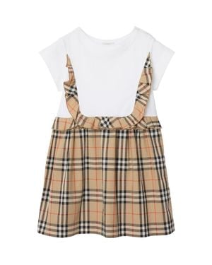 Burberry Check Trim Stretch Cotton Dress - Natural