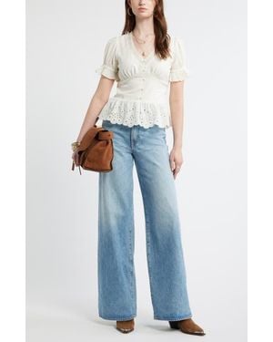 Treasure & Bond Cutwork Peplum Top - Blue