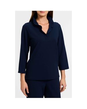 Foxcroft Tammy Ruffle Collar Crepe Top - Blue