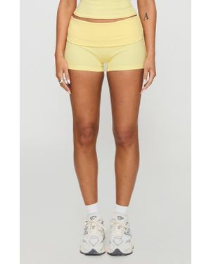 Princess Polly Baseline Foldover Rib Stretch Cotton Shorts - Yellow