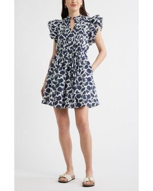 Caslon Ruffle Tie Waist Dress - Blue