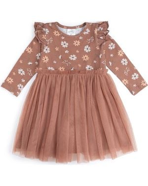 Sweet Wink Ditsy Fall Floral Long Sleeve Tutu Dress - Brown