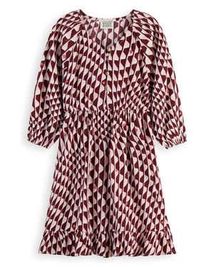 Scotch & Soda Kids' Wavy Print Long Sleeve Dress - Red