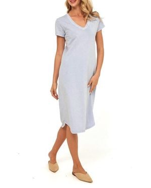 Threads For Thought Ethel Mineral Wash V-Neck Cotton Midi Dress - Blue
