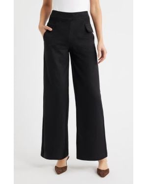 Hue Faux Suede Wide Leg Pants - Black