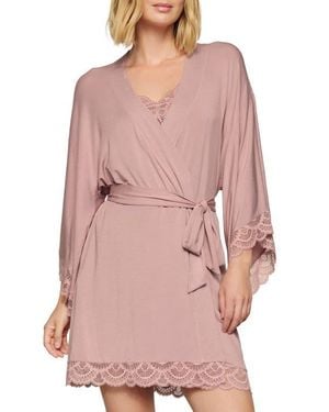Eberjey Mariana Lace Trim Jersey Robe - Pink