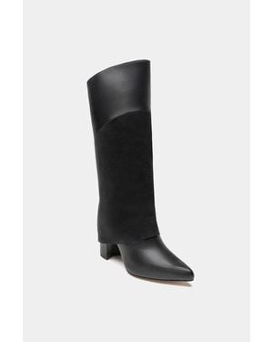 Dante Leather Tall Overlay Boots Vanilla - Black