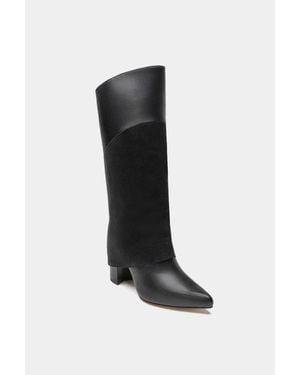 Dante Leather Tall Overlay Boots Vanilla - Black