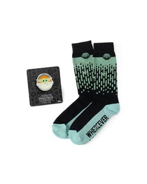 Cufflinks Inc. X Disney The Child Hidden Message Cotton Blend Dress Socks & Lapel Pin Set - Green