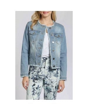 Apny Frayed Collarless Denim Jacket - Blue