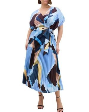 City Chic Hailey Geometric Print Pleated Maxi Dress - Blue