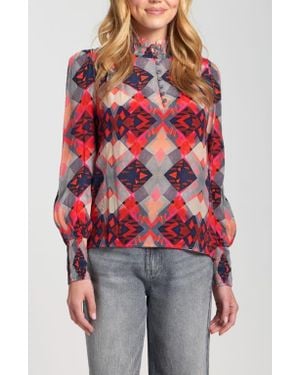 Apny Puff Shoulder Button Front Top - Red