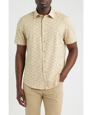 Bugatchi Miles Ooohcotton Print Short Sleeve Button-Up Shirt - Brown