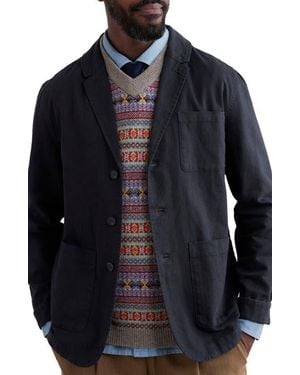 Seasalt Cornwall Tollgate Herringbone Linen & Organic Cotton Blazer - Blue