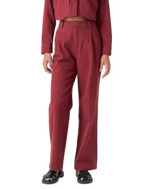 English Factory Pleated High Waist Cotton Wide Leg Pants - Red
