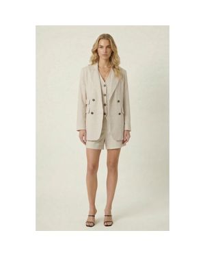 Modenaire Linen Three-Piece Blazer Vest & Tailored Shorts Set - Natural