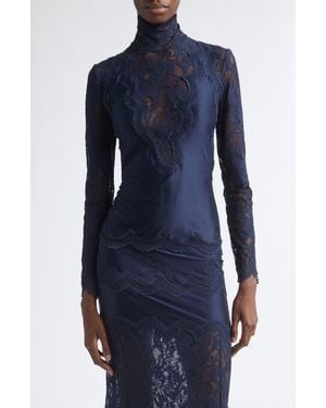 Rabanne Lace & Jersey Long Sleeve Top - Blue