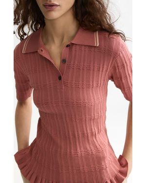 Scotch & Soda Ripple Stitch Knit Polo Top - Red