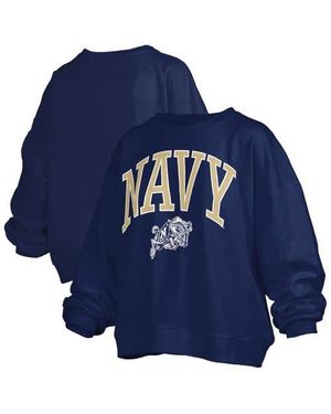 Pressbox Midshipmen Janise Arch Over Logo Waist Length Oversized Pullover Sweatshirt - Blue