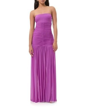 AFRM Denise Polka Dot Ruched Strapless Maxi Dress - Purple