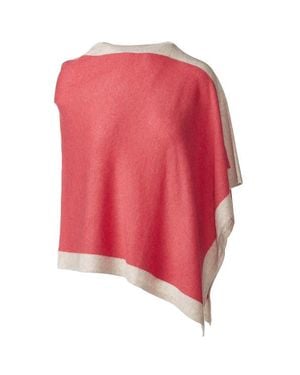Kinross Cashmere Contrast Border Poncho - Pink
