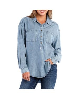 Billy T Railroad Stripe Cotton Popover Shirt - Blue