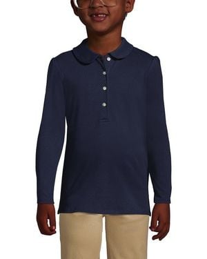 Lands' End Girls Long Sleeve Peter Pan Collar Polo Shirt - Blue