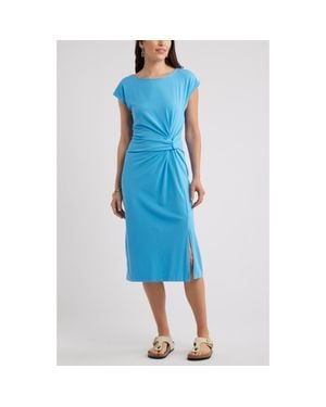 Caslon Twist Cotton Blend Knit Midi Dress - Blue