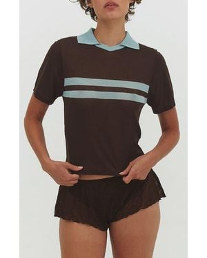 Find Me Now Placed Stripe Polo Sweater - Black
