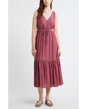 Treasure & Bond Faux Wrap Tiered Midi Dress