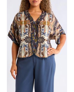 Wit & Wisdom Roll Cuff Drop Shoulder Top - Blue