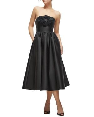 The Dessy Group Floral Embellished Strapless Fit & Flare Midi Cocktail Dress - Black