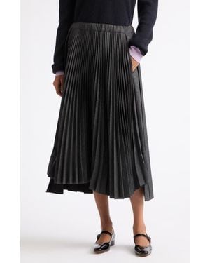 Plan C Layered Pleated Midi Skirt - Black