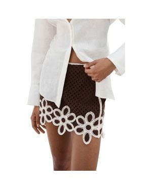 Mango Floral Crochet Stitch Miniskirt - Brown