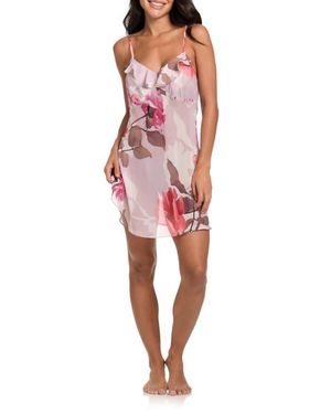MIDNIGHT BAKERY Park Rose Ruffle Trim Chiffon Chemise - Red