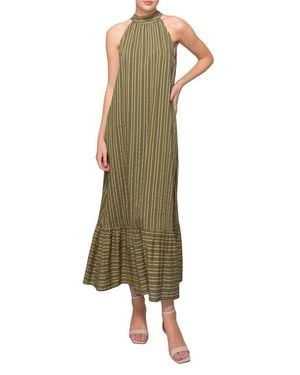 MELLODAY Stripe Mock Neck Maxi Sundress - Green