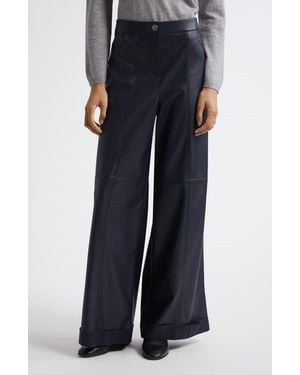 MM by Max Mara Marina Faux Leather Wide Leg Pants - Blue
